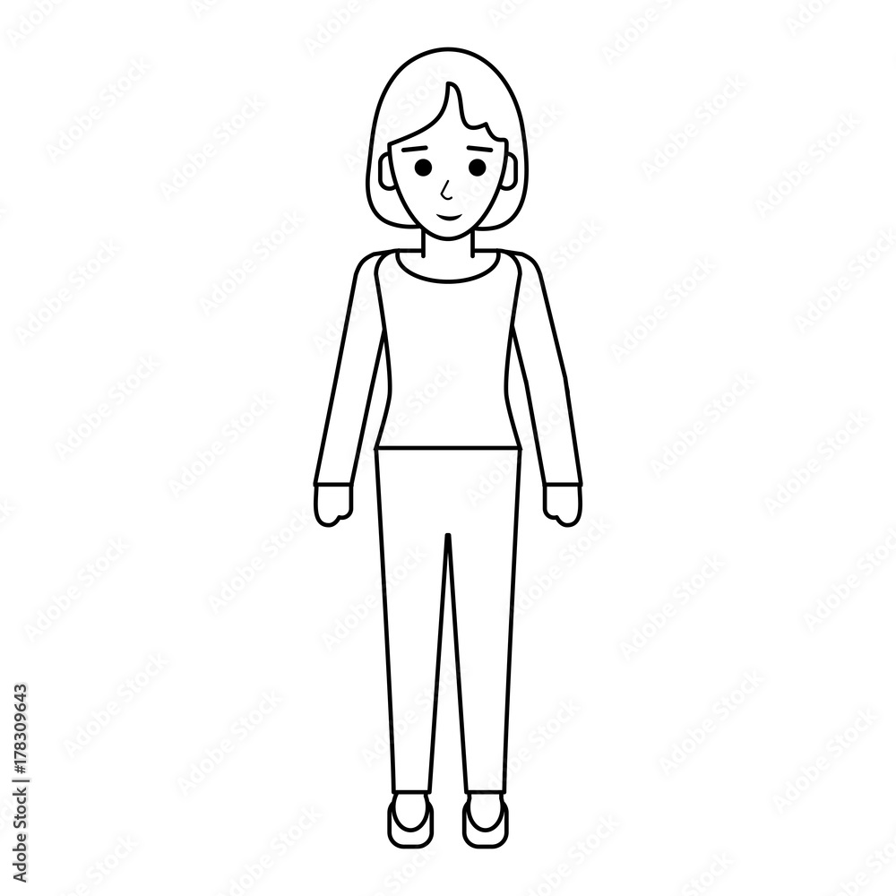 happy woman with shirt and pants full body icon image vector illustration design black line happy woman with shirt and pants full body icon image vector illustration design black line