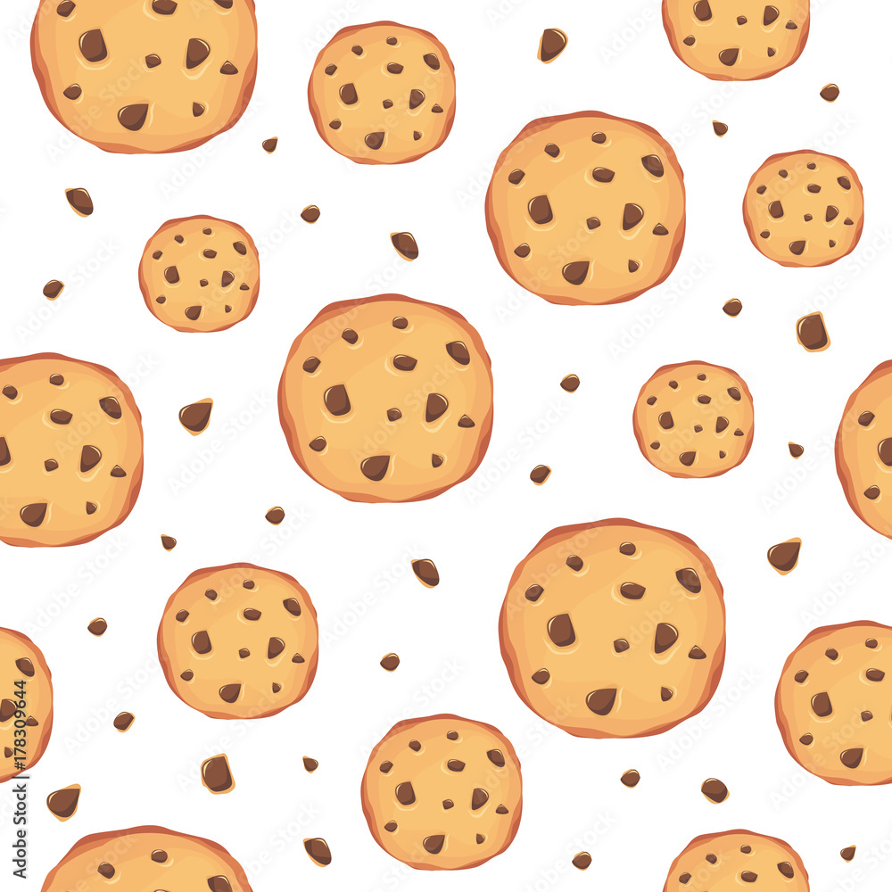 Seamless vector pattern with cookies on the white background