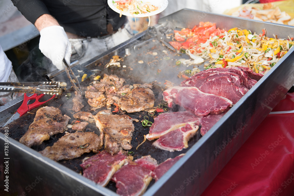 Grilled meat at street food market