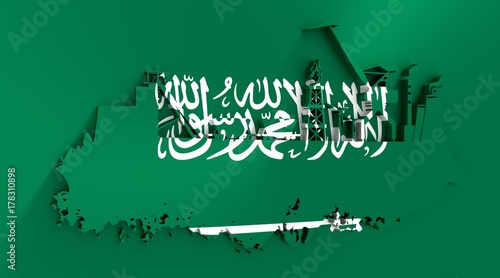 Energy and Power icons set and grunge brush stroke. Energy generation  transportation and heavy industry relative image. Flags of the Saudi Arabia. 3D rendering