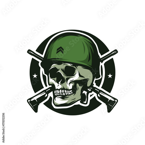 Skull soldier army vector logo design illustration