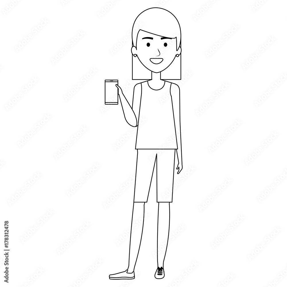 woman using smartphone character woman using smartphone character