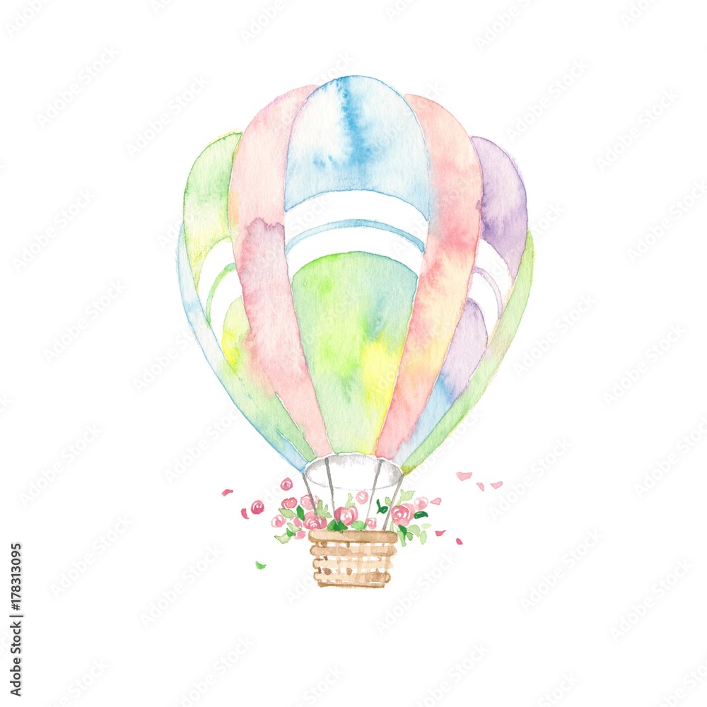 Fototapeta premium 七色気球、花かご