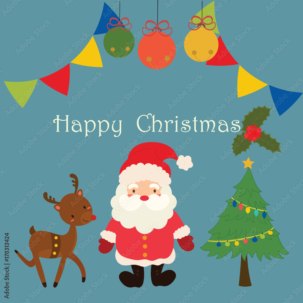 Christmas card with santa claus and cute deer Christmas card with santa claus and cute deer