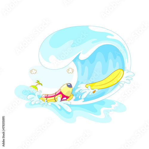 having fun on beach with banana boat and surfing