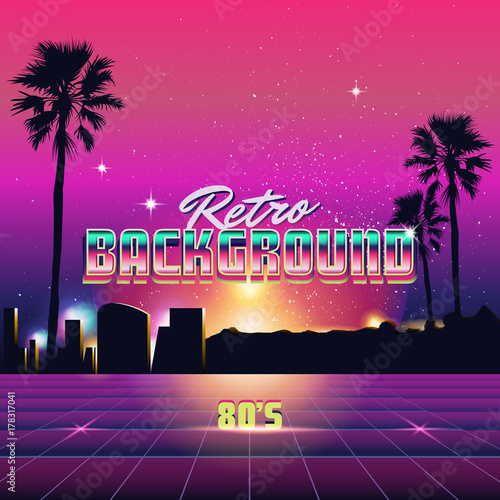 New Retro Wave Background. Synthwave Retro Design And Elements. Isolated artwork object. Suitable for and any print media need.
