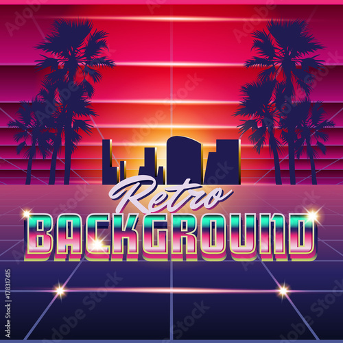 New Retro Wave Background. Synthwave Retro Design And Elements. Isolated artwork object. Suitable for and any print media need.
