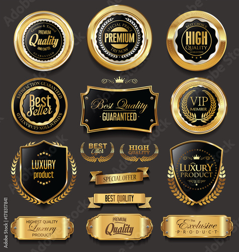 Blank golden frame badge and label vector collection