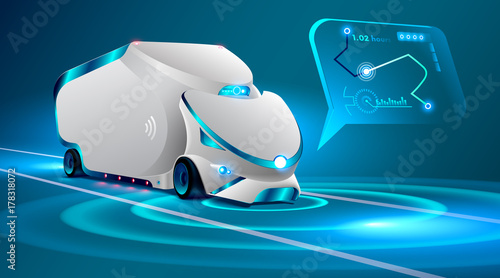 Autonomous truck drive on the road. Unmanned vehicles. artificial intelligence controls the Autonomous truck. car ' locus insignis in an interactive map, gps system. Future concept car.