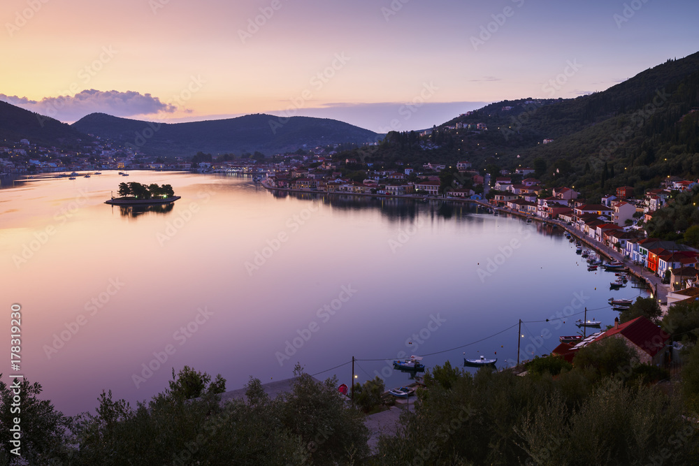 Vathy village and view of Molos Gulf in Ithaca island, Greece.
