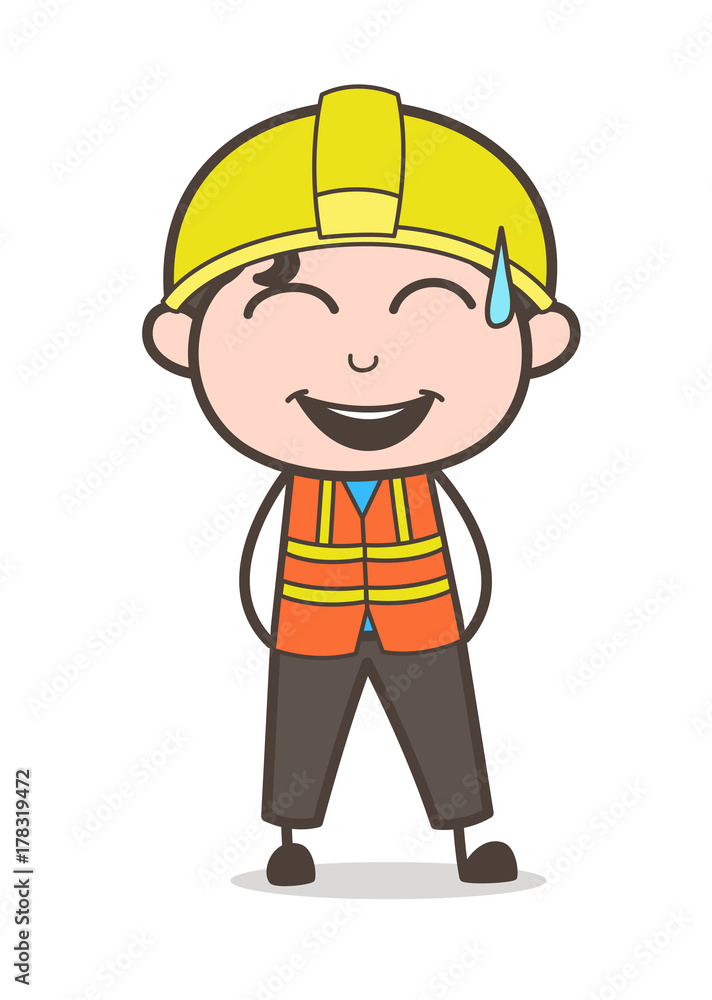 Laughing Face with Sweat on Face - Cute Cartoon Male Engineer Illustration Laughing Face with Sweat on Face - Cute Cartoon Male Engineer Illustration