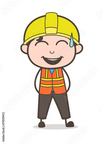 Laughing Face with Sweat on Face - Cute Cartoon Male Engineer Illustration