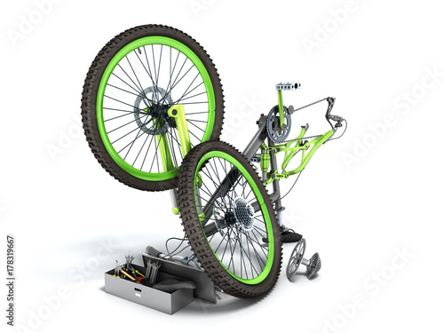 bicycle repair concept 3d render on white © nosorogua