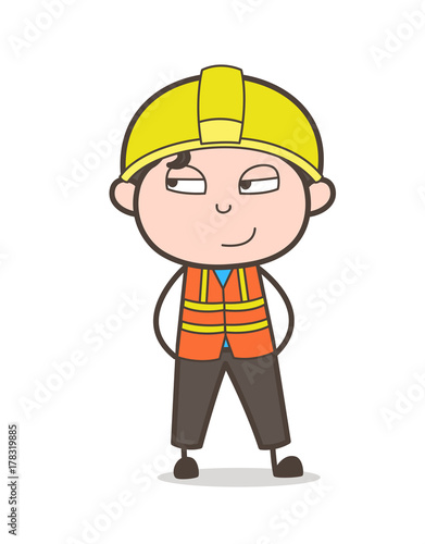 Clever Engineer Smiling Face - Cute Cartoon Male Engineer Illustration