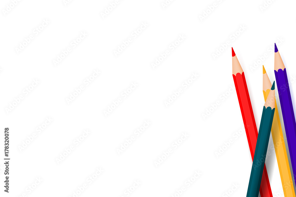 Creative empty white background with color pencils Creative empty white background with color pencils