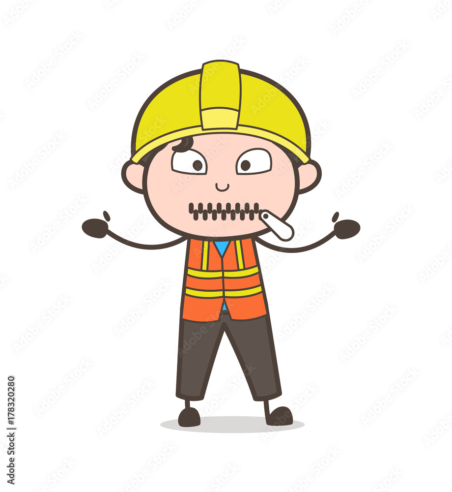 Zipper Mouth Face - Cute Cartoon Male Engineer Illustration Zipper Mouth Face - Cute Cartoon Male Engineer Illustration