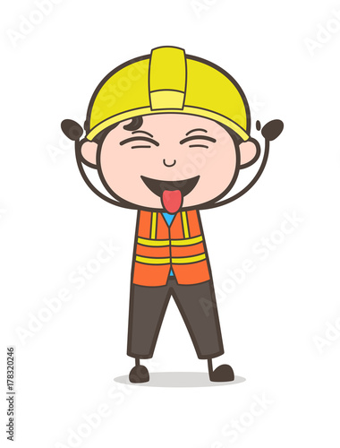 Funny and Tongue Out Face - Cute Cartoon Male Engineer Illustration