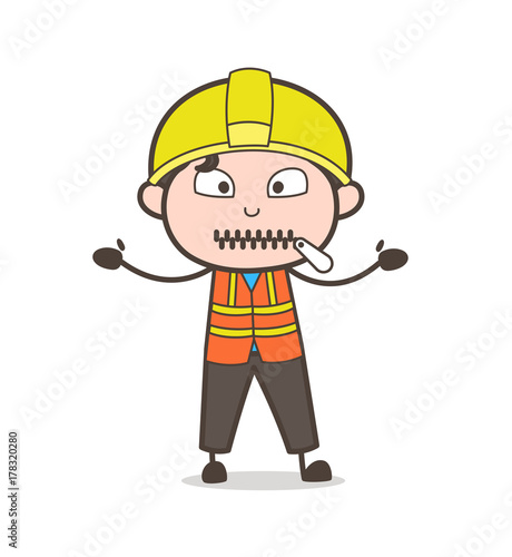 Zipper Mouth Face - Cute Cartoon Male Engineer Illustration