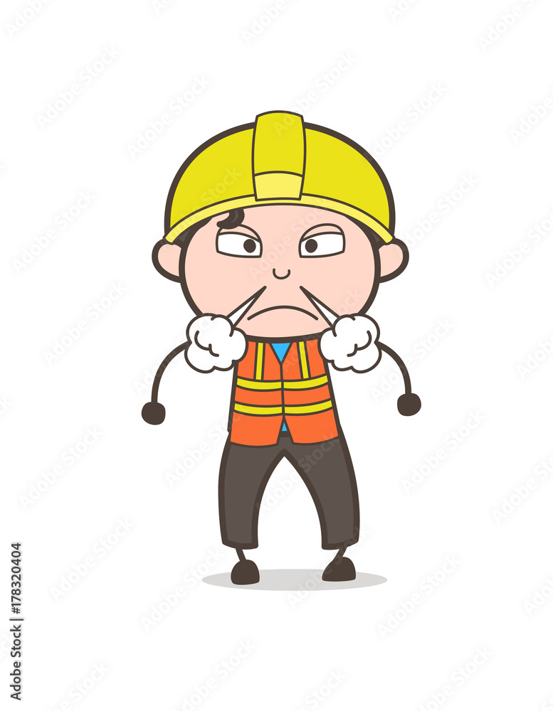 Angry Face with Steam from Nose - Cute Cartoon Male Engineer Illustration Angry Face with Steam from Nose - Cute Cartoon Male Engineer Illustration