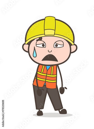 Tired Face - Cute Cartoon Male Engineer Illustration