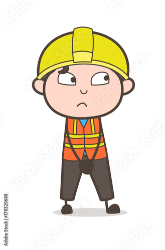 Slightly Frowning Face - Cute Cartoon Male Engineer Illustration