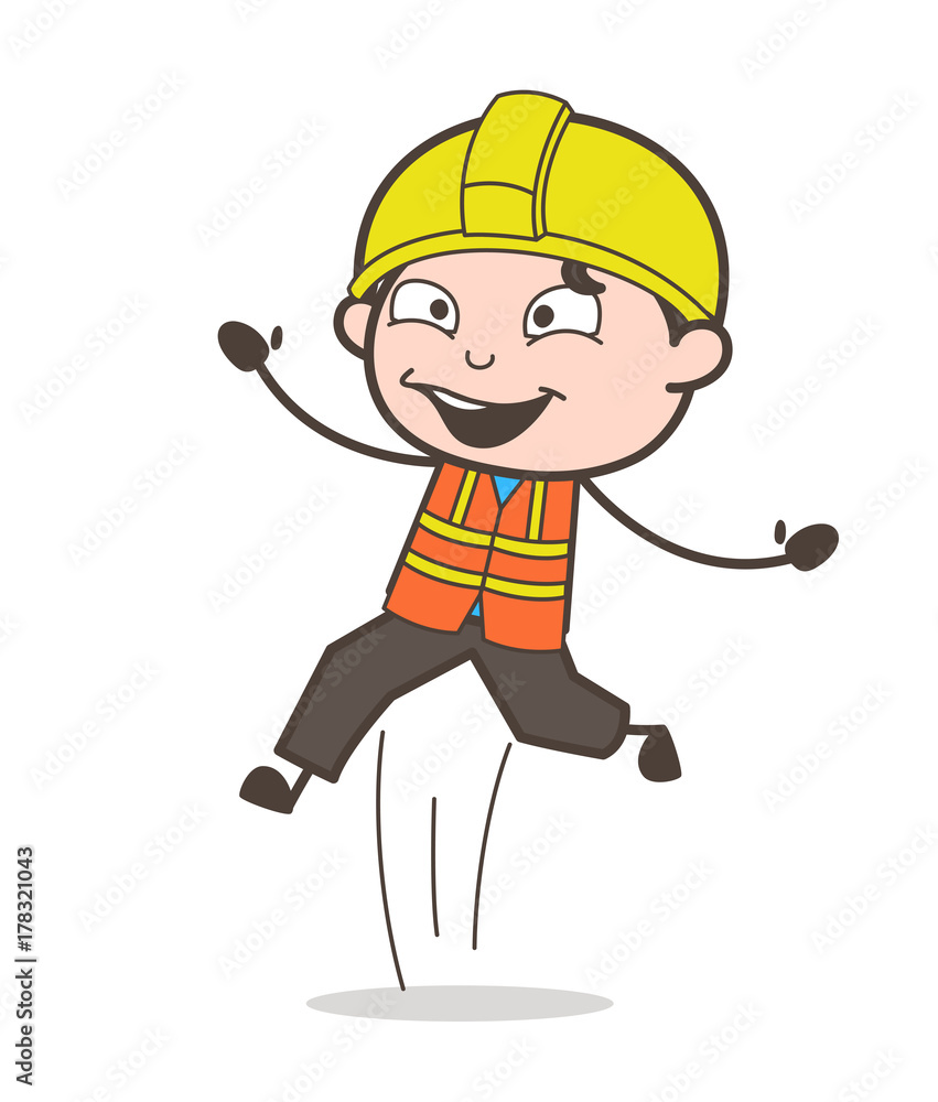 Jumping in Excitement - Cute Cartoon Male Engineer Illustration