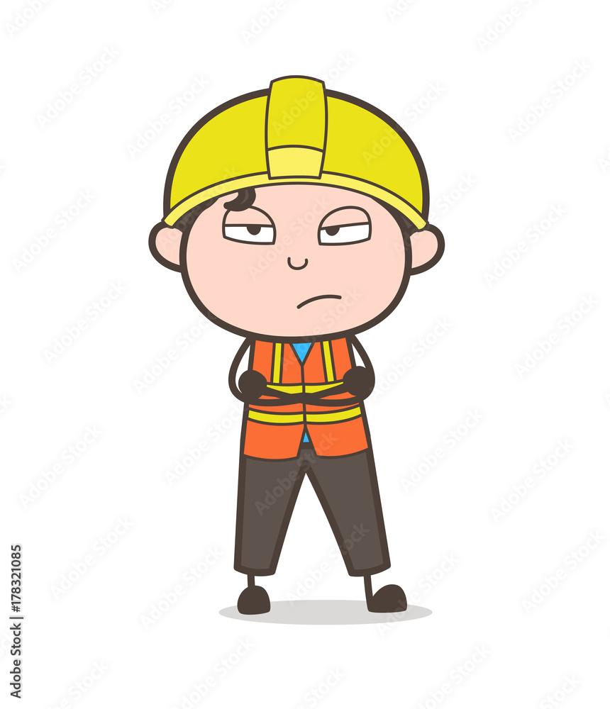 Disappointed Face Expression - Cute Cartoon Male Engineer Illustration