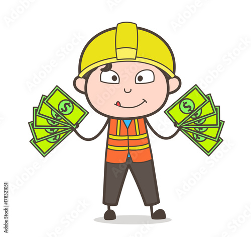 Extra Income Concept - Cute Cartoon Male Engineer Illustration