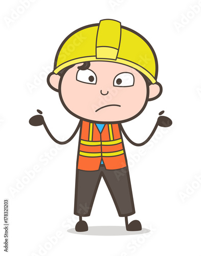 Unaware Face Expression - Cute Cartoon Male Engineer Illustration