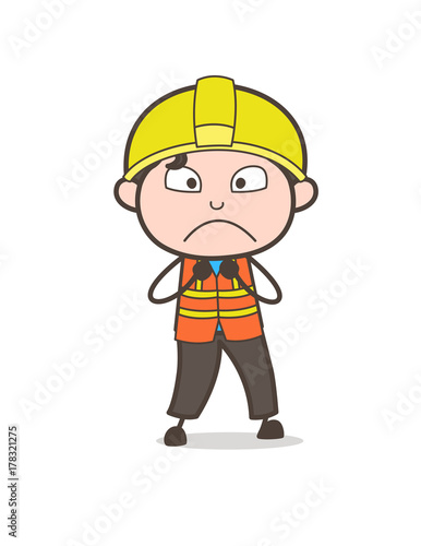 Worried Face - Cute Cartoon Male Engineer Illustration