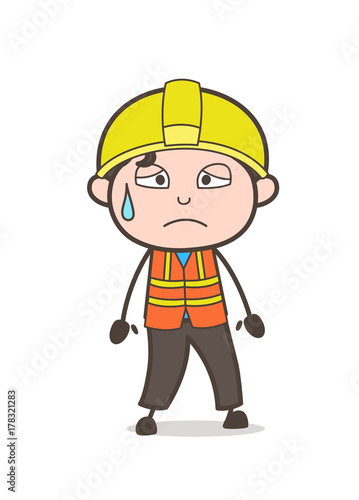 Sad Face with Sweat - Cute Cartoon Male Engineer Illustration