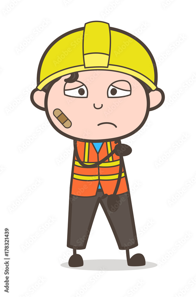 Injured Face with Bandage - Cute Cartoon Male Engineer Illustration Injured Face with Bandage - Cute Cartoon Male Engineer Illustration