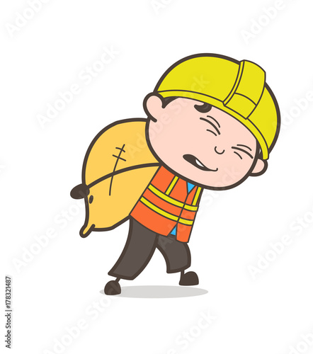 Carrying Heavy Weight - Cute Cartoon Male Engineer Illustration