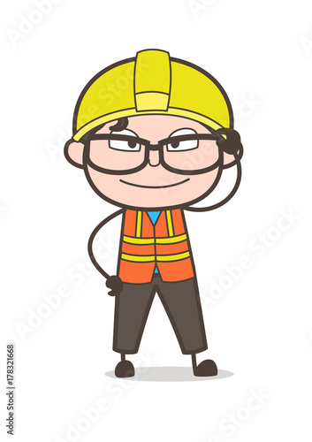 Smiling Face with Big Eye Frame - Cute Cartoon Male Engineer Illustration