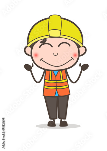 Shy Smiling Face - Cute Cartoon Male Engineer Illustration