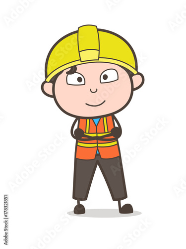 Calm Smiling Face - Cute Cartoon Male Engineer Illustration