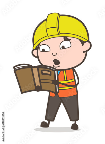 Reading Book Expression - Cute Cartoon Male Engineer Illustration