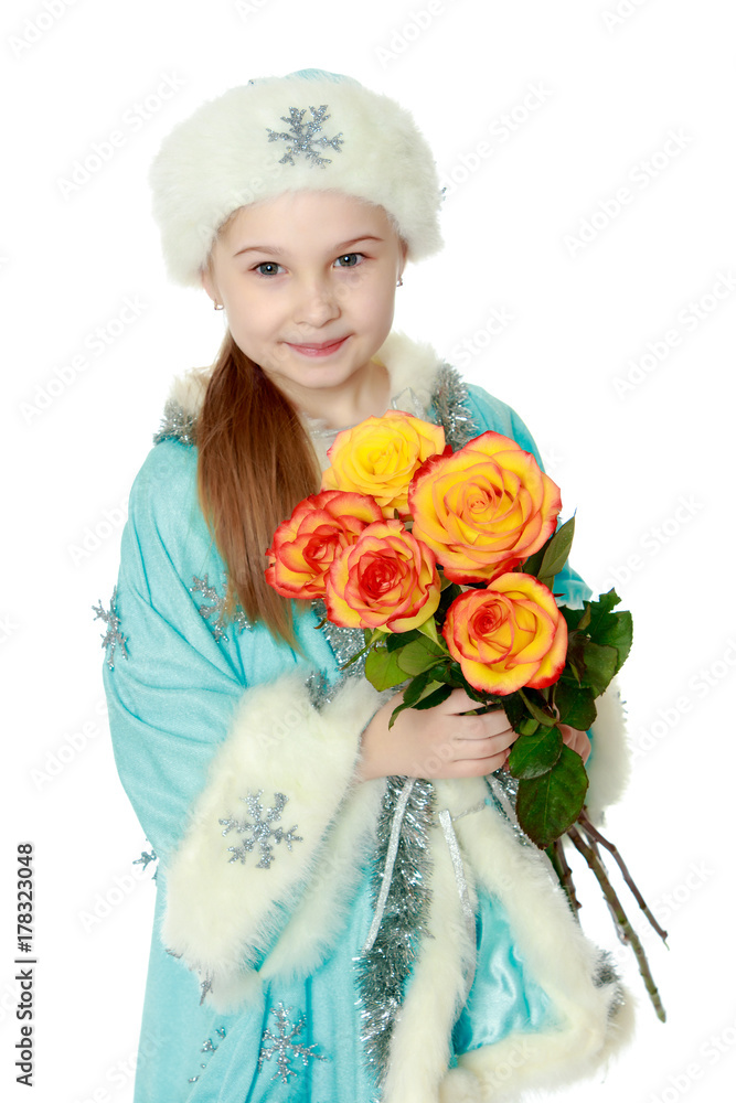 Girl Snow Maiden with a bouquet of flowers. Girl Snow Maiden with a bouquet of flowers.