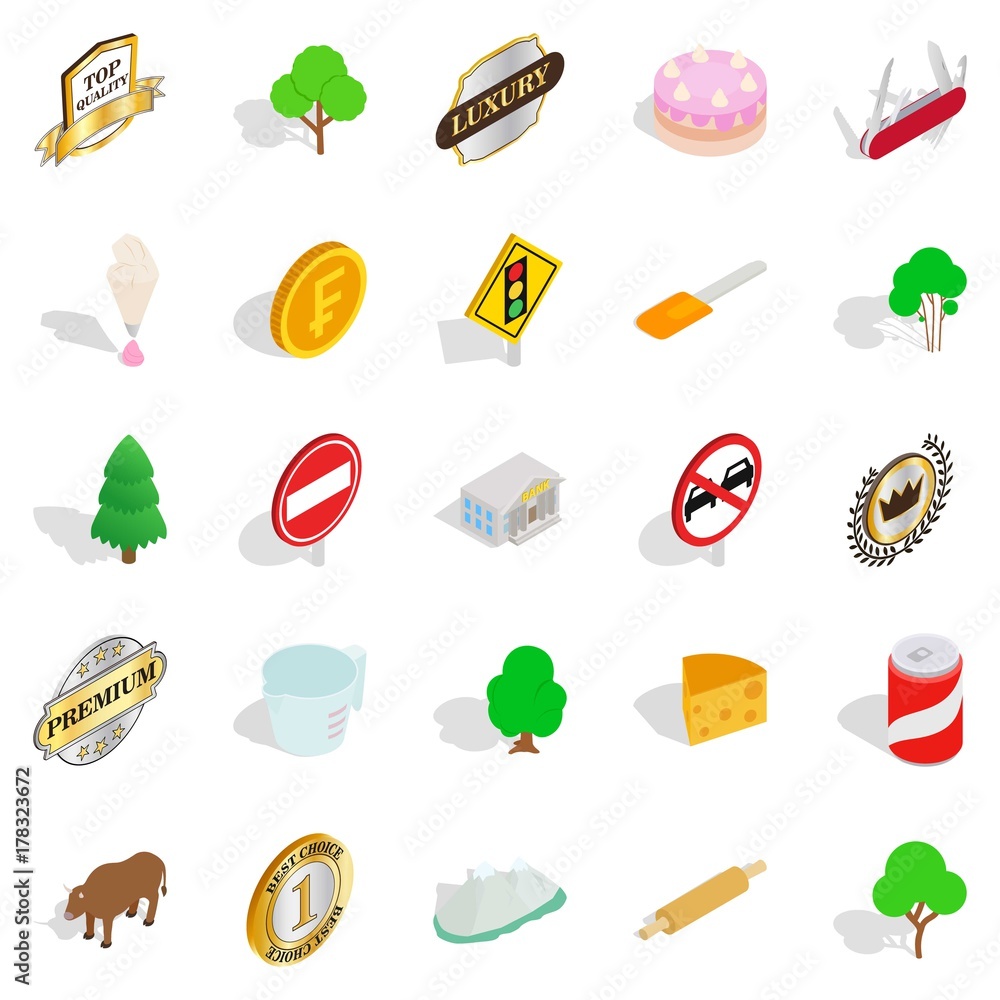 Meadow icons set, isometric style