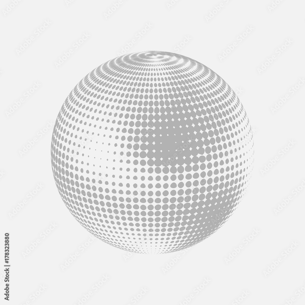 Abstract globe dotted sphere, 3d halftone effect vector background. Black and white vector illustration. Abstract globe dotted sphere, 3d halftone effect vector background. Black and white vector illustration.