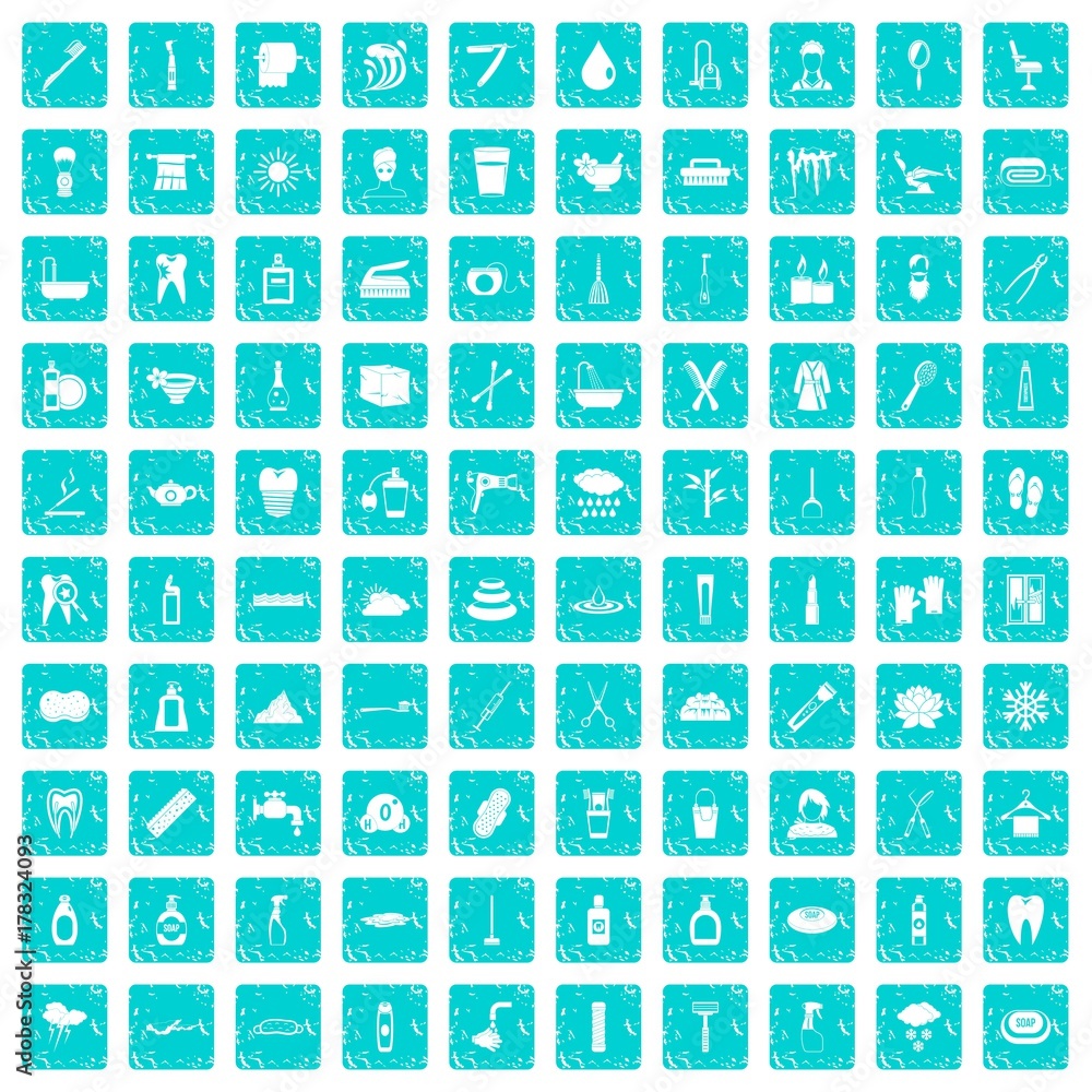 100 hygiene icons set grunge blue 100 hygiene icons set grunge blue