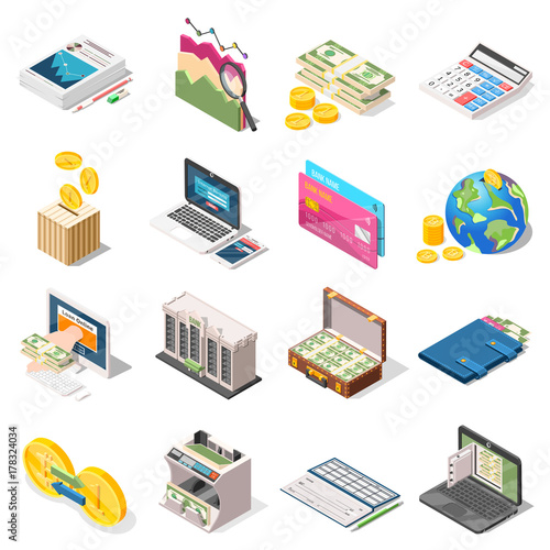 Accounting Isometric Icons Set
