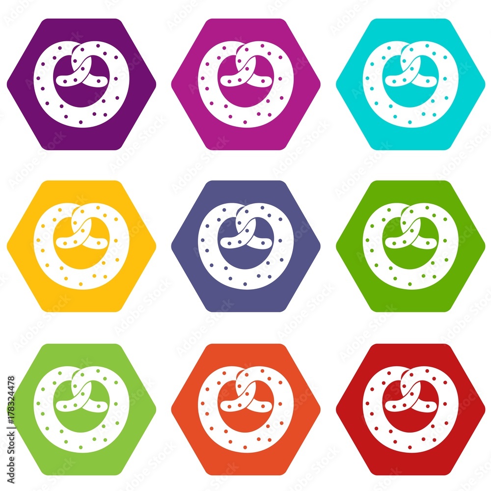 Pretzels icon set color hexahedron