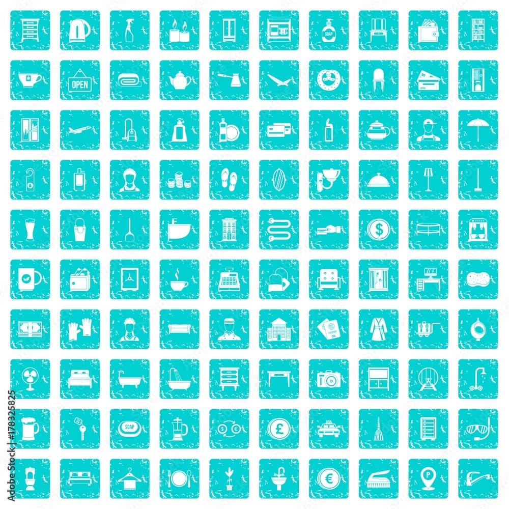 100 inn icons set grunge blue 100 inn icons set grunge blue