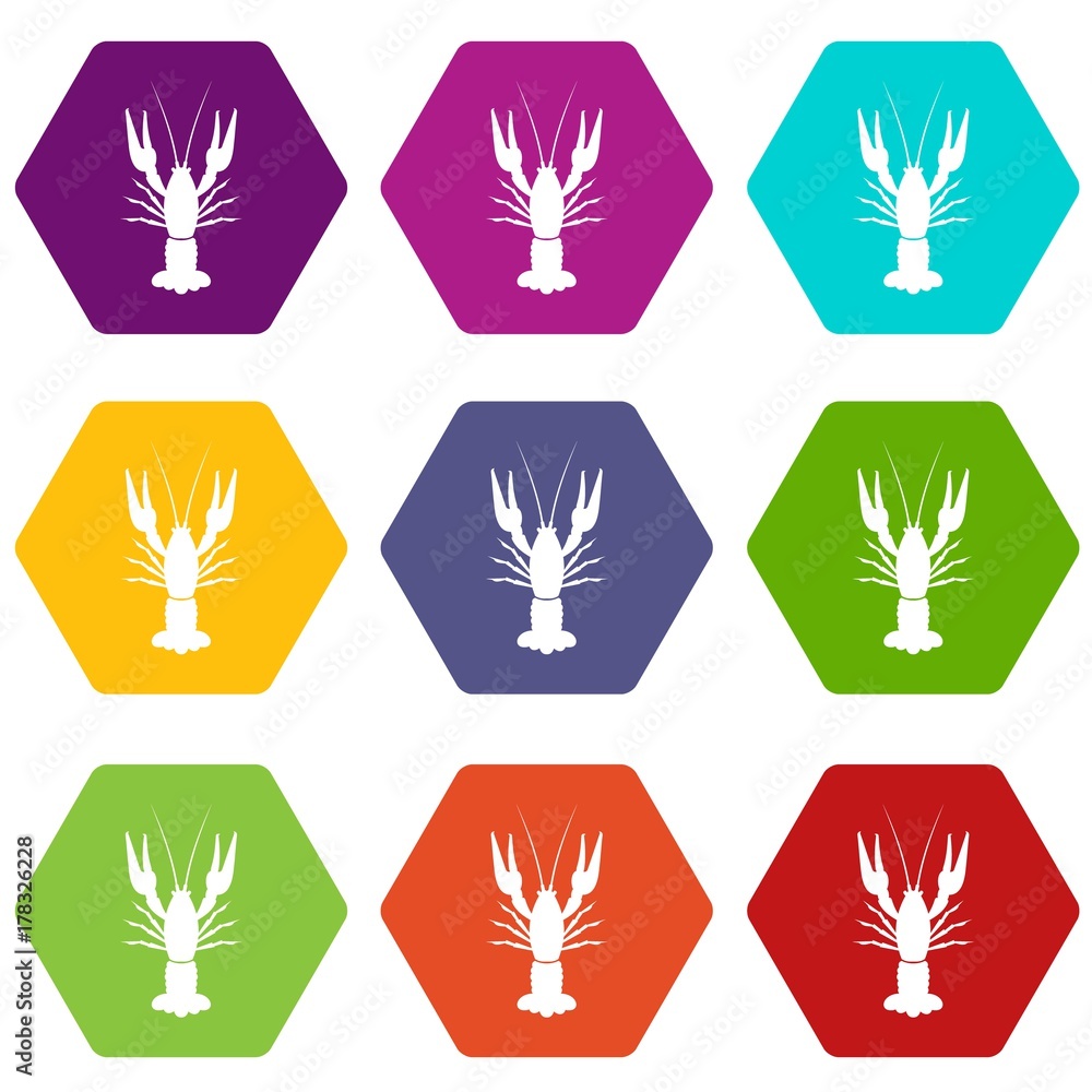 Lobster icon set color hexahedron Lobster icon set color hexahedron
