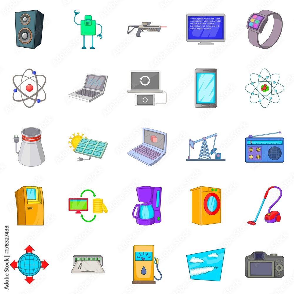 System icons set, cartoon style System icons set, cartoon style