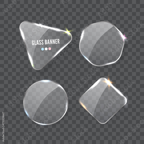 Glass banner, realistic vector illustration