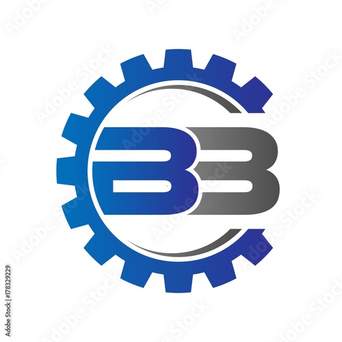 bb initial logo vector with gear blue gray