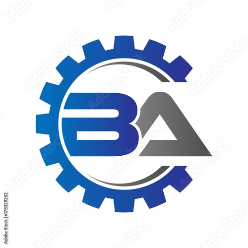 ba initial logo vector with gear blue gray