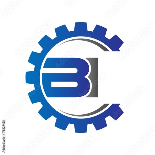 bi initial logo vector with gear blue gray
